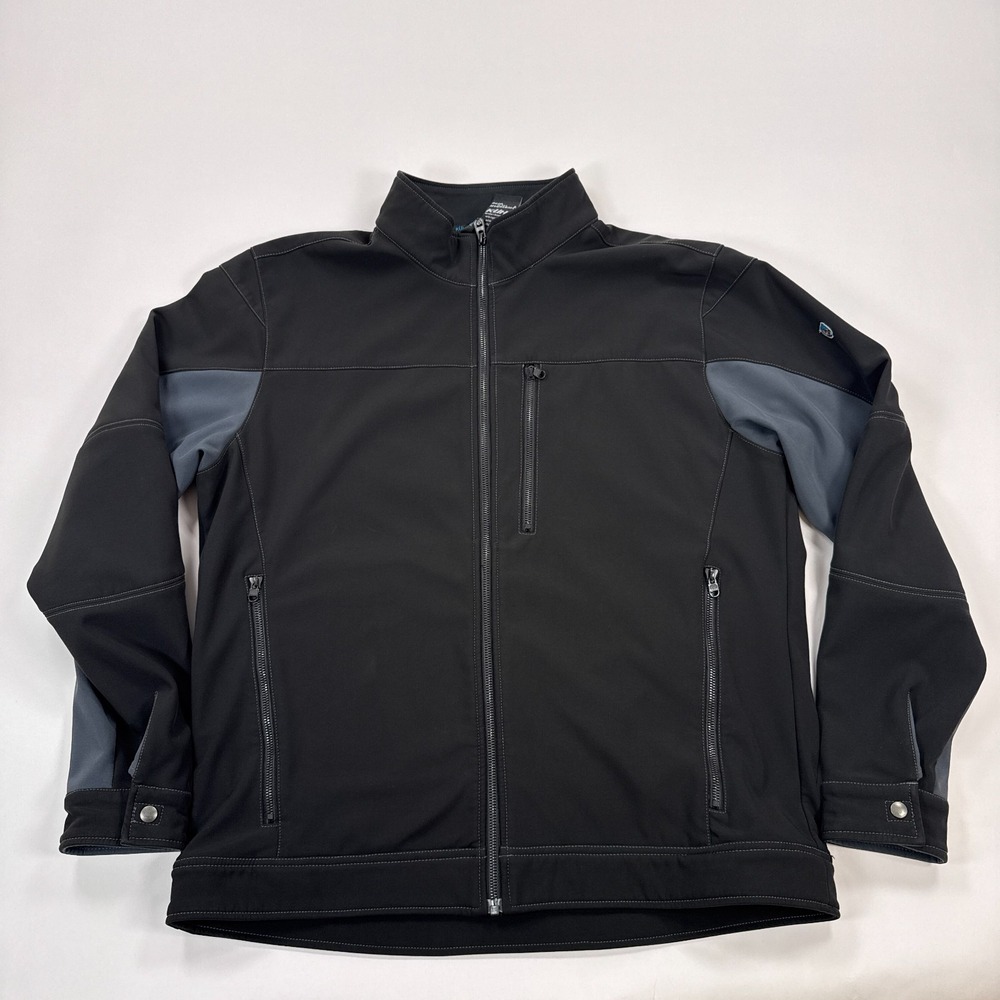 Kuhl Jacket Mens XL Black Gray Full Zip Softshell Fleece Lined‎ Hiking Outdoor